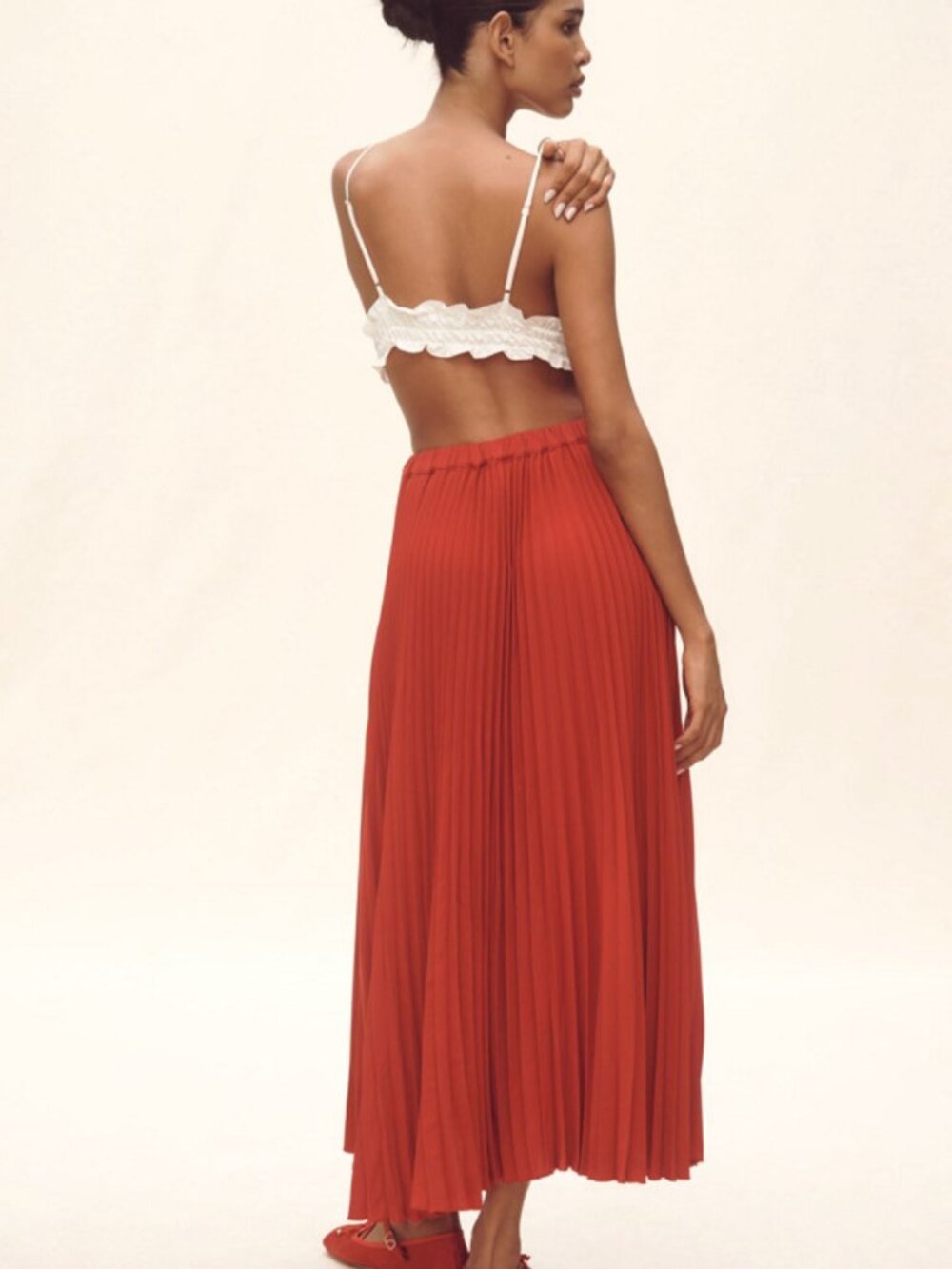 NWT! MAEVE for Anthropologie Red Pleated Button-Front Maxi Skirt Size Small - Picture 2 of 8